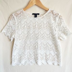 All Over Lace Short Sleeve Scallop Edge Tunic